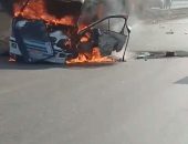 اشتعال النيران فى سيارة ميكروباص علي الطريق الزراعي ببني سويف | صوت مصر نيوز